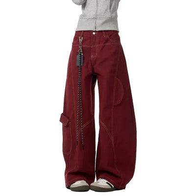 Red High Waisted Straight Jeans
