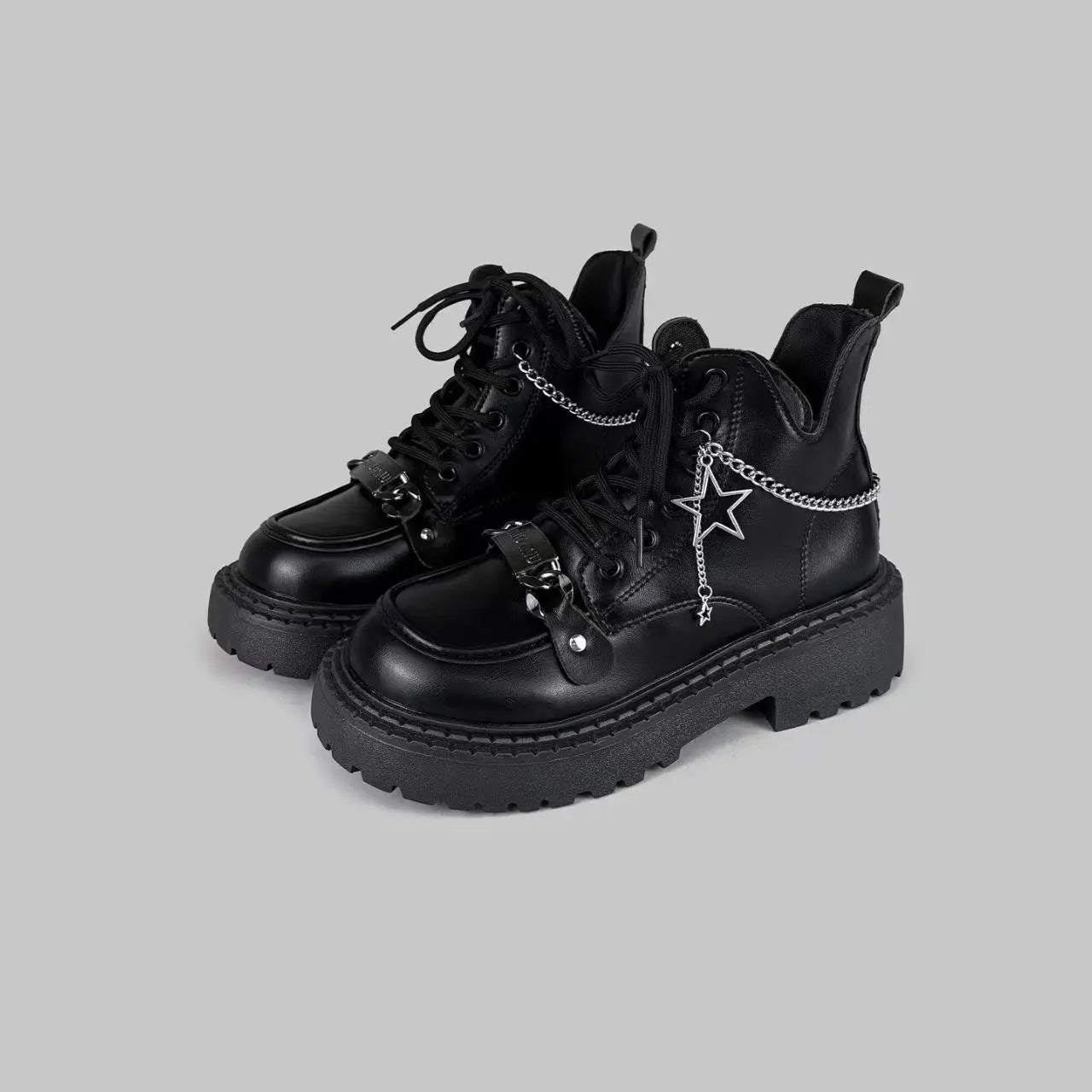 Chain Solid Color Women's  Motorcycle Shoes
