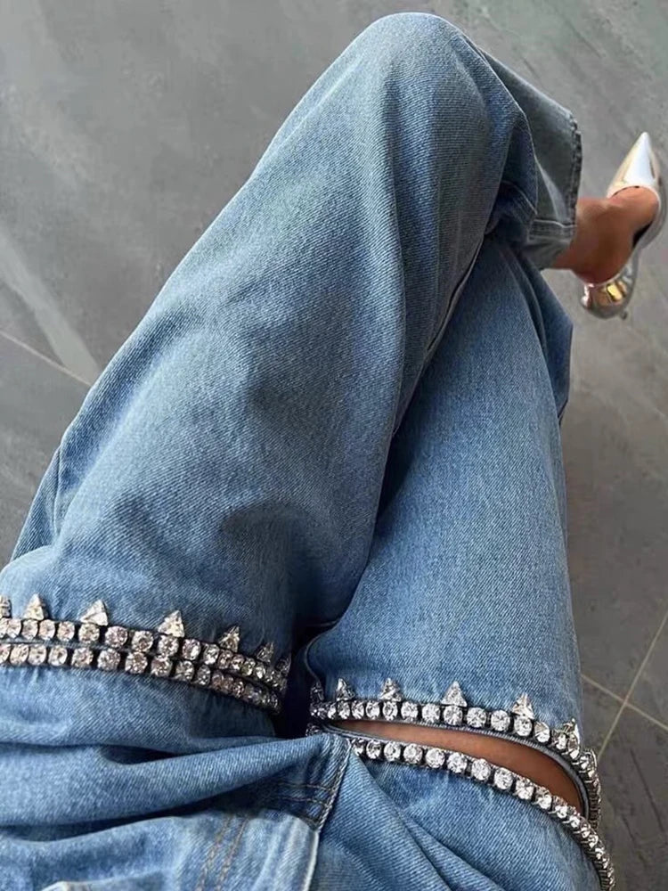 Baddie Embellished Ripped  Denim Jeans