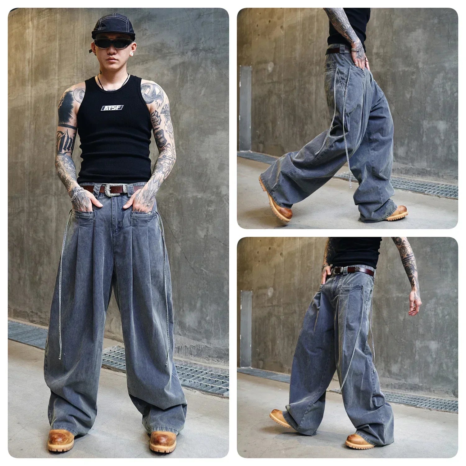 Washed Gray Bending Jeans