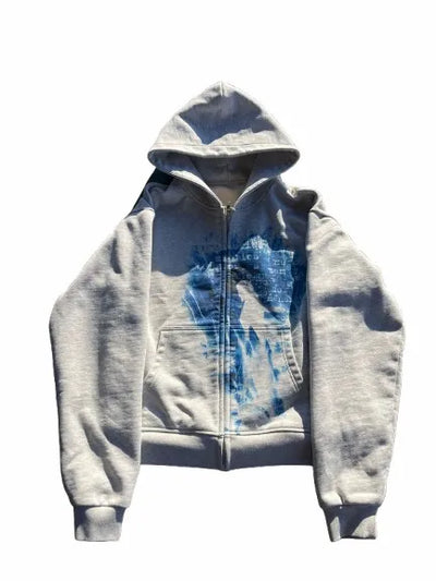 Kapuzenpullover mit Reißverschluss und Retro-Grafikdruck