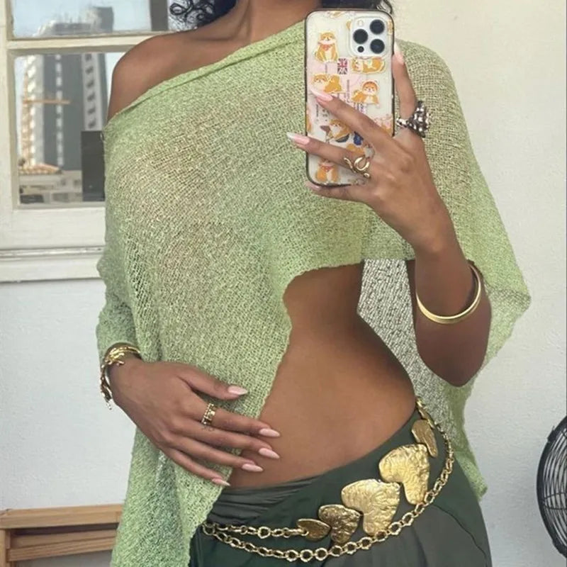 Transparente leichte Strick-Poncho-Bluse