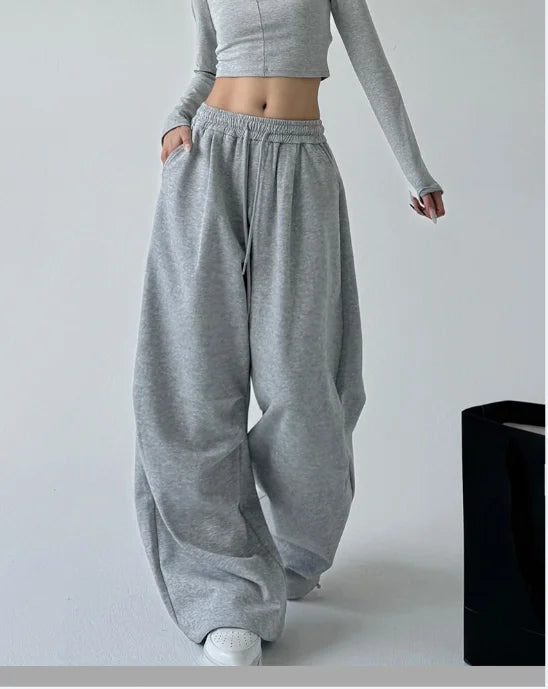 Graue weite Hose mit Kordelzug