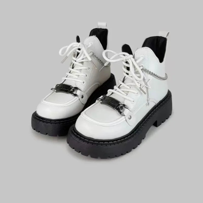Chain Solid Color Women's  Motorcycle Shoes