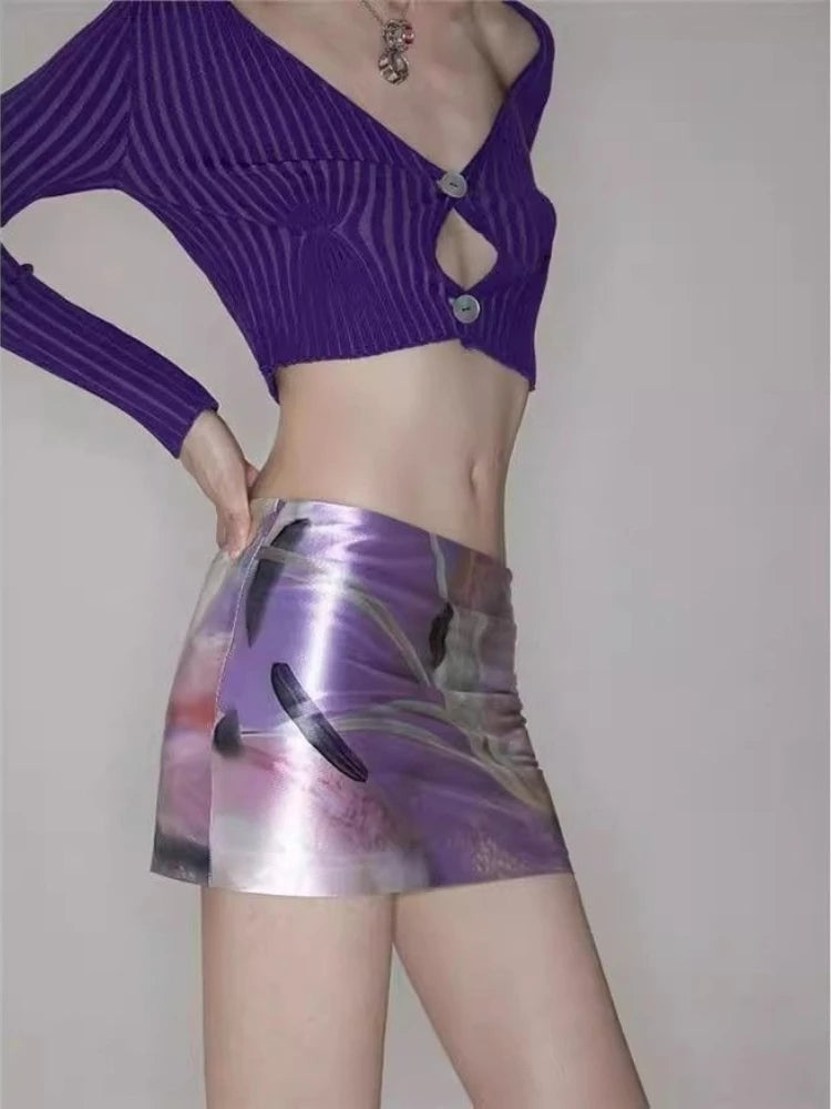 Purple Low Waist Mesh Mini Skirt