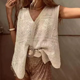 Casual Vacation Loose Solid Vintage Vest Crochet Handmade