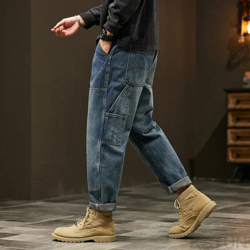 Faded Blue Straight Leg Cargo Jeans