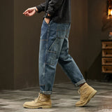 Faded Blue Straight Leg Cargo Jeans