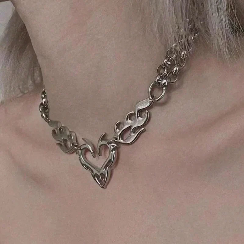 Cyperpunk Flamed Heart Necklace
