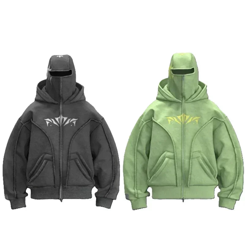 Vintage Zip-Up Oversized Hoodie Sweatshirt