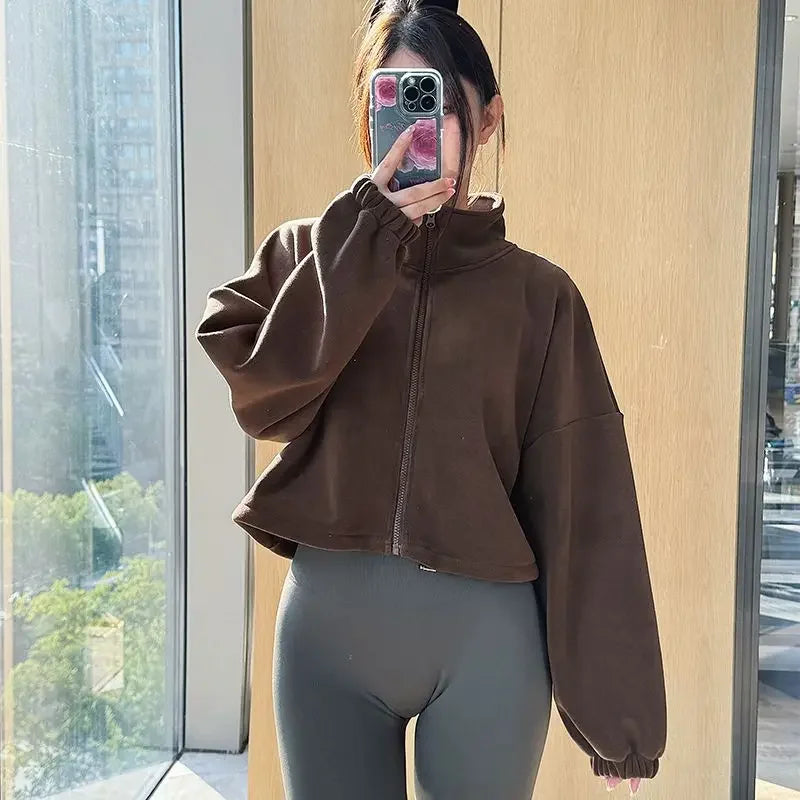 Stand Collar Crop Sweatshirt