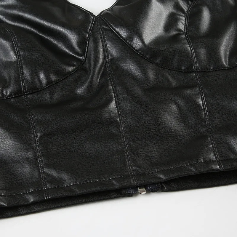 Baddie Faux Leather Halter Crop Top