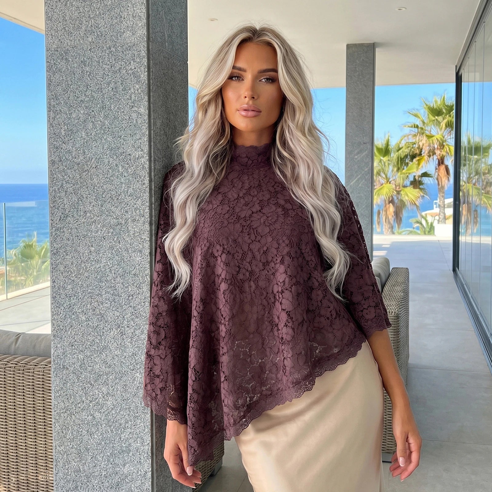 Lace Cape Backless Blouse