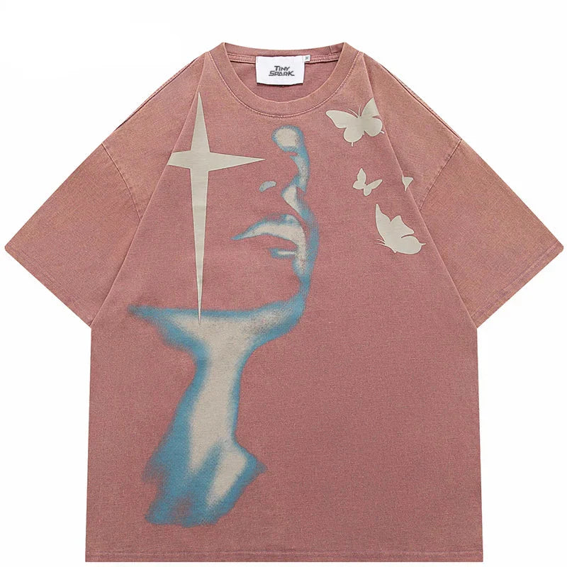 Camiseta vintage con estampado gráfico de mariposa en sombra
