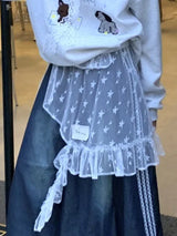 Gauze Lace Irregular Split Skirt