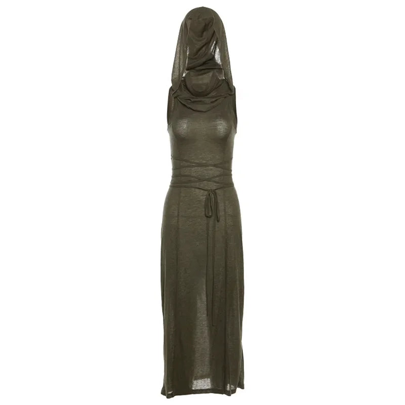 Gothic Hooded Cut Out Maxi Dress