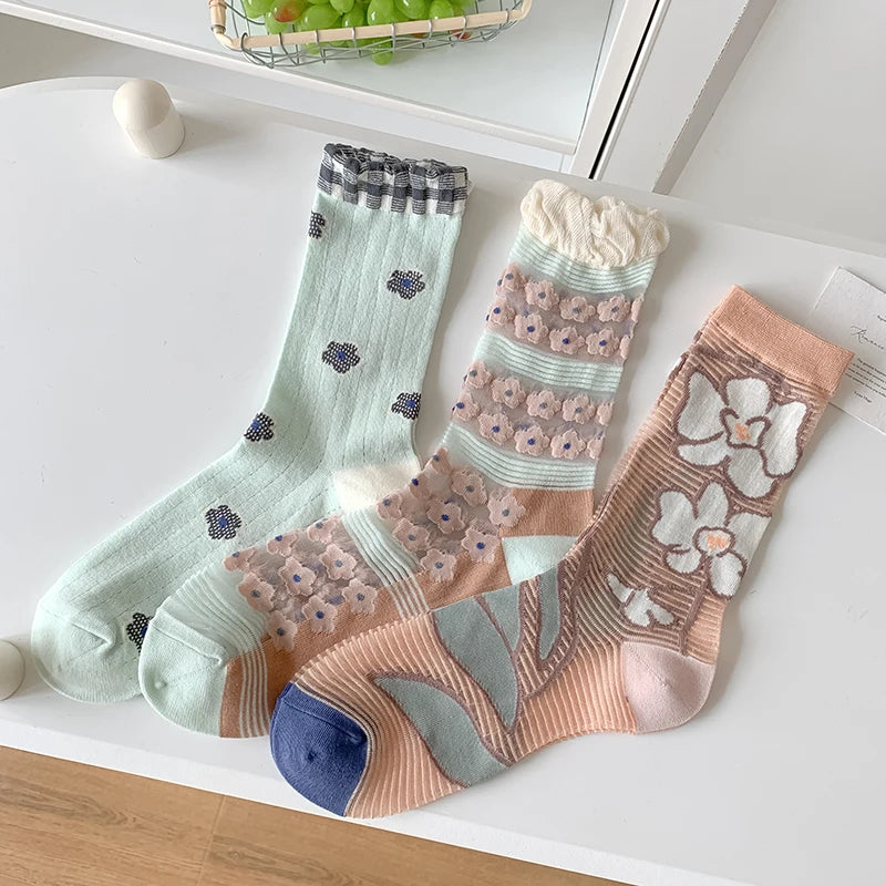 Trendy Summer Flower Breathable Transparent Socks