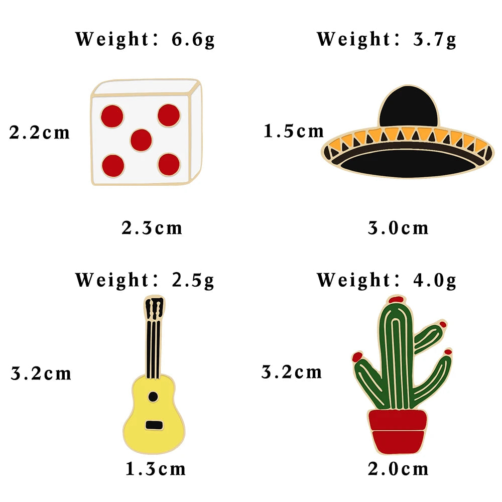 Creative Music Guitar Mexican Hat Brooches