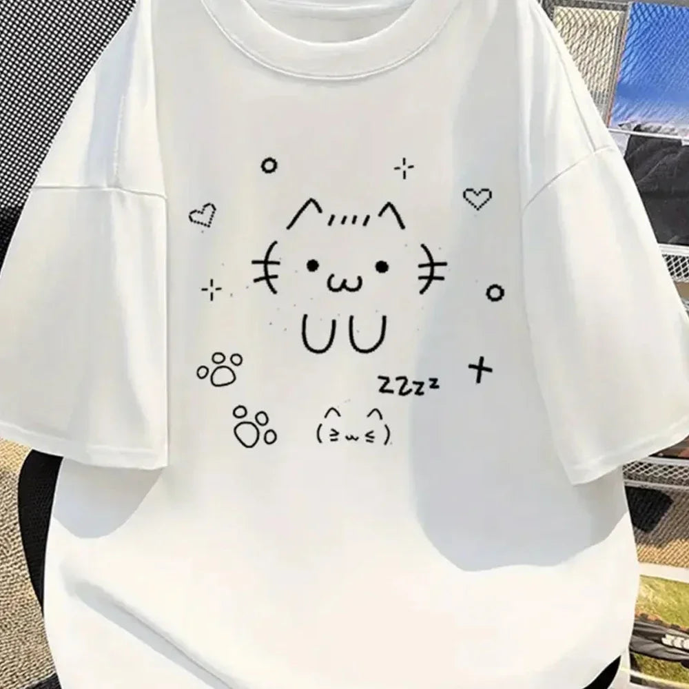 Happy Cat Print T-shirt