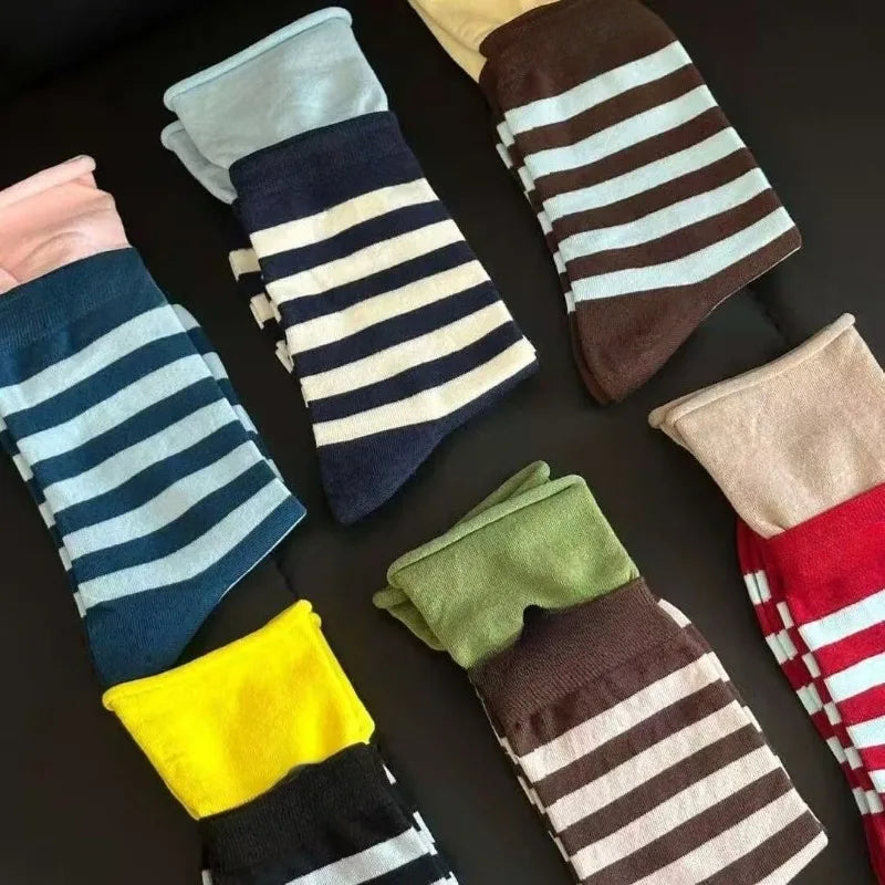 6 Pars Splicing Stripped Color Block Socks
