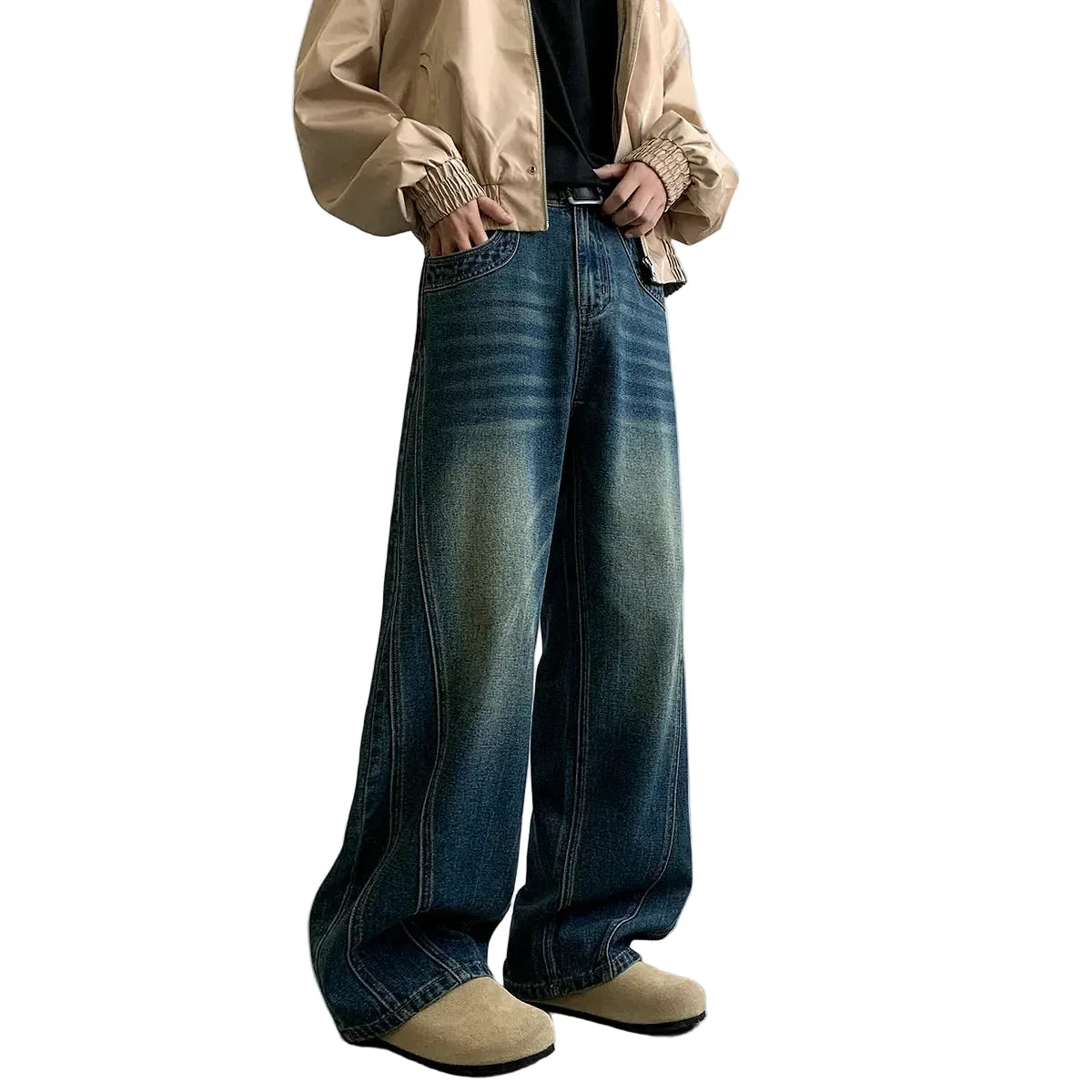 Blue Washed Wide Leg Denim Jeans