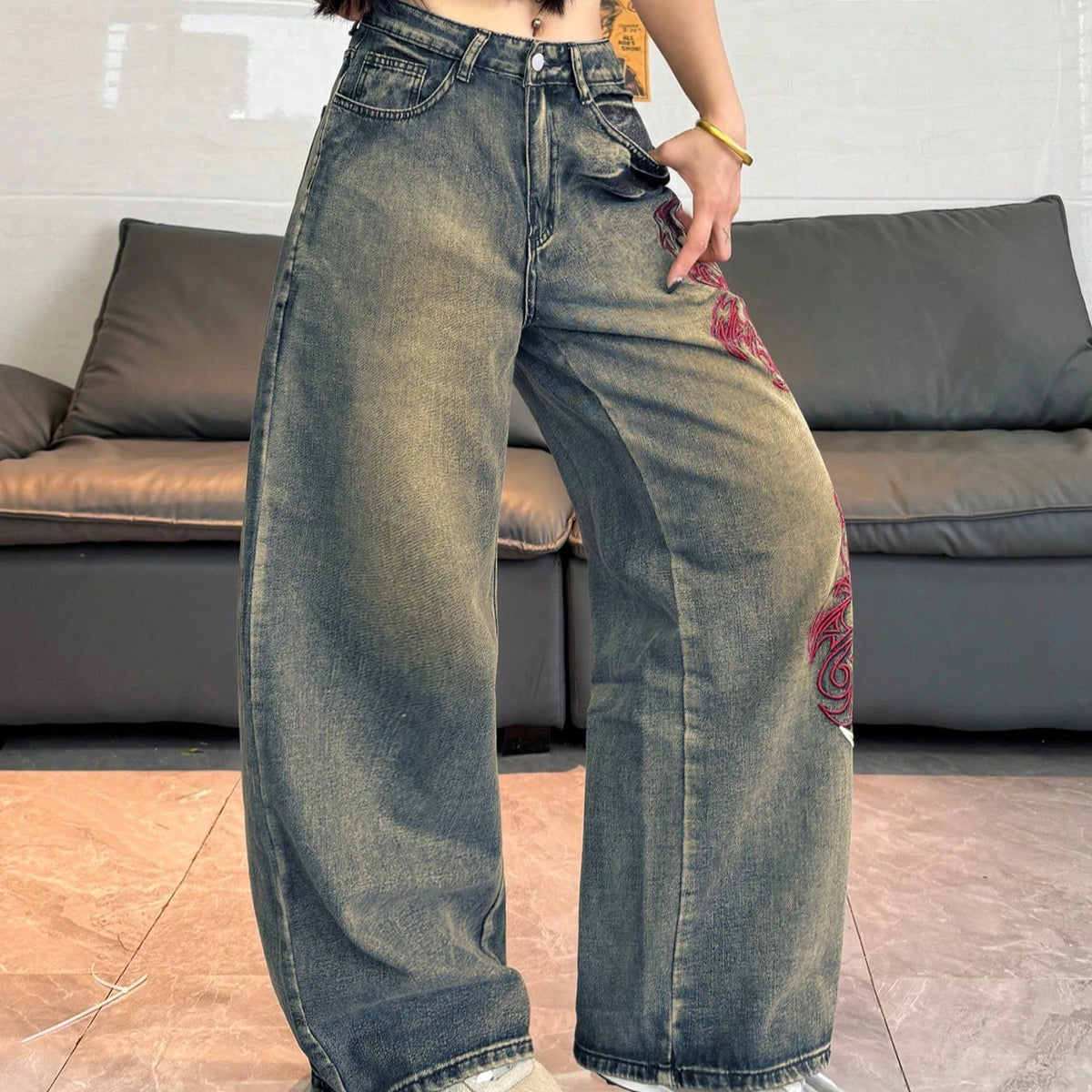 Y2K Spiral Washed Baggy Jeans