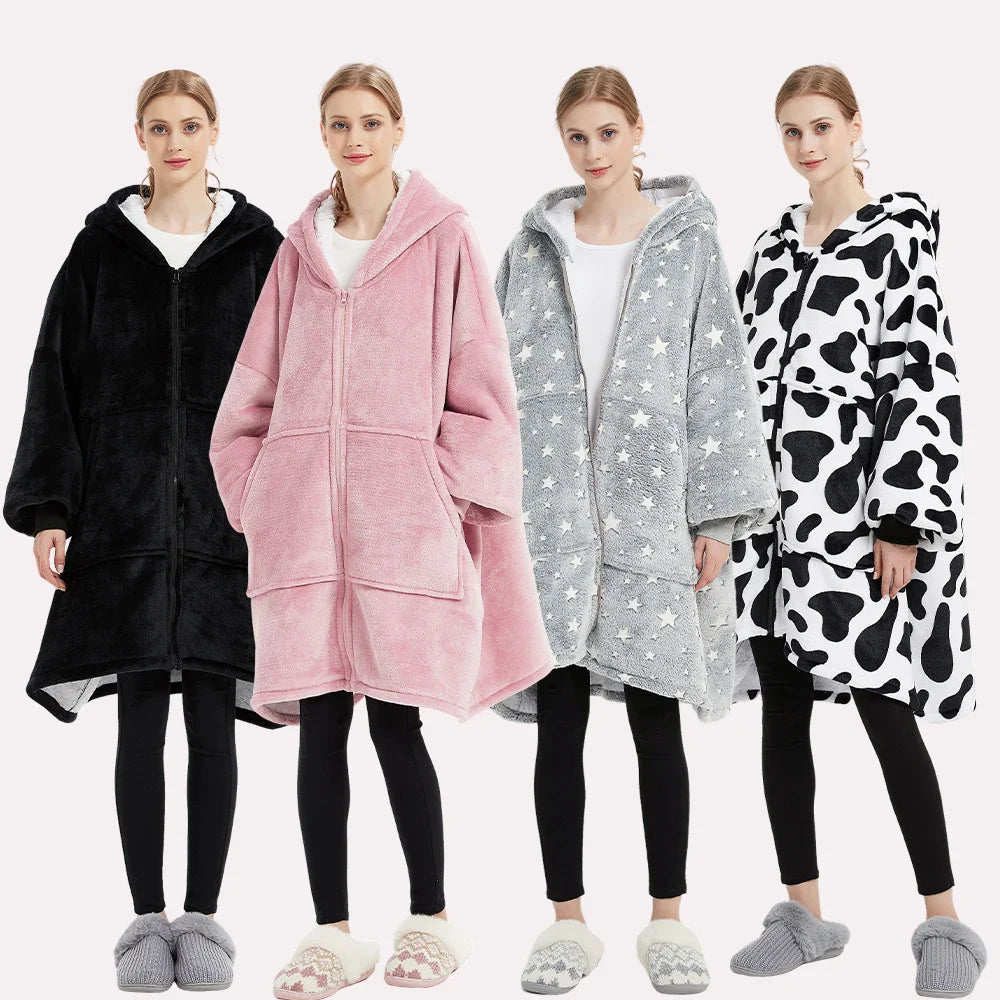Lazy blanket Hooded Couple Zipper Pyjamas