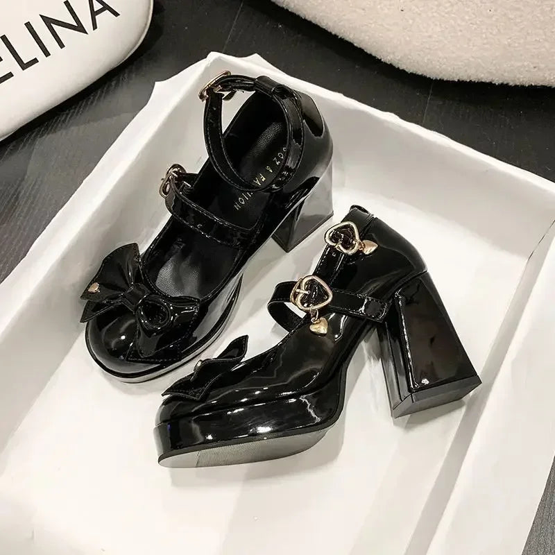 Y2K Punk Heart Buckle Heels
