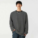 Korean Spring Striped Round Collar Casual T-Shirt
