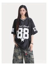 Contrast Paneled Letter Patch Embroidered T-Shirt
