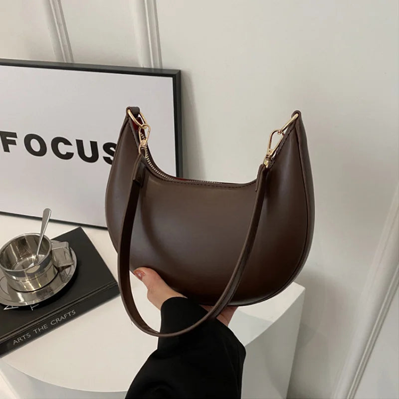 Crescent Moon Chic Leather Handbag