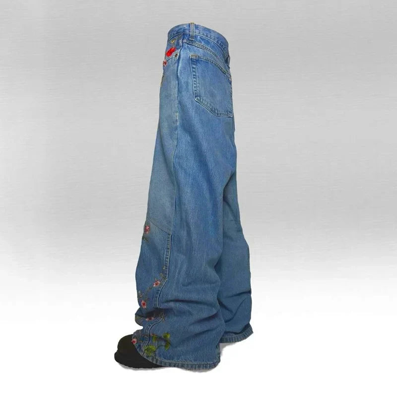 Embroidered Floral Y2K Jeans