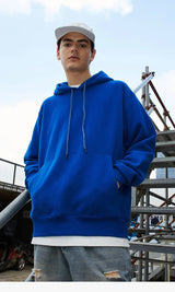 Blue Solid Color Autumn Hoodie