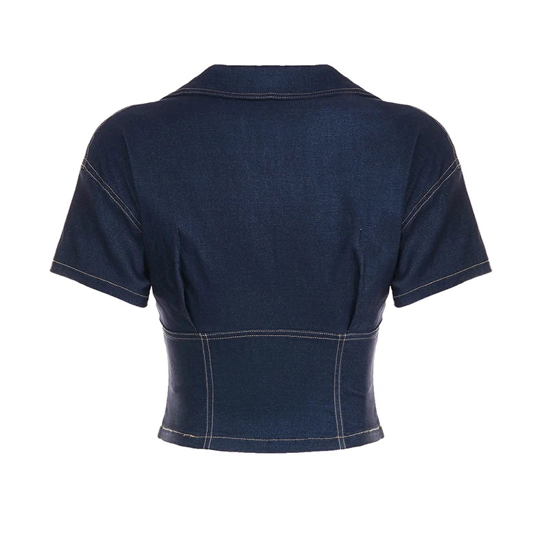 Denim Retro Blue Zip-up Shirt