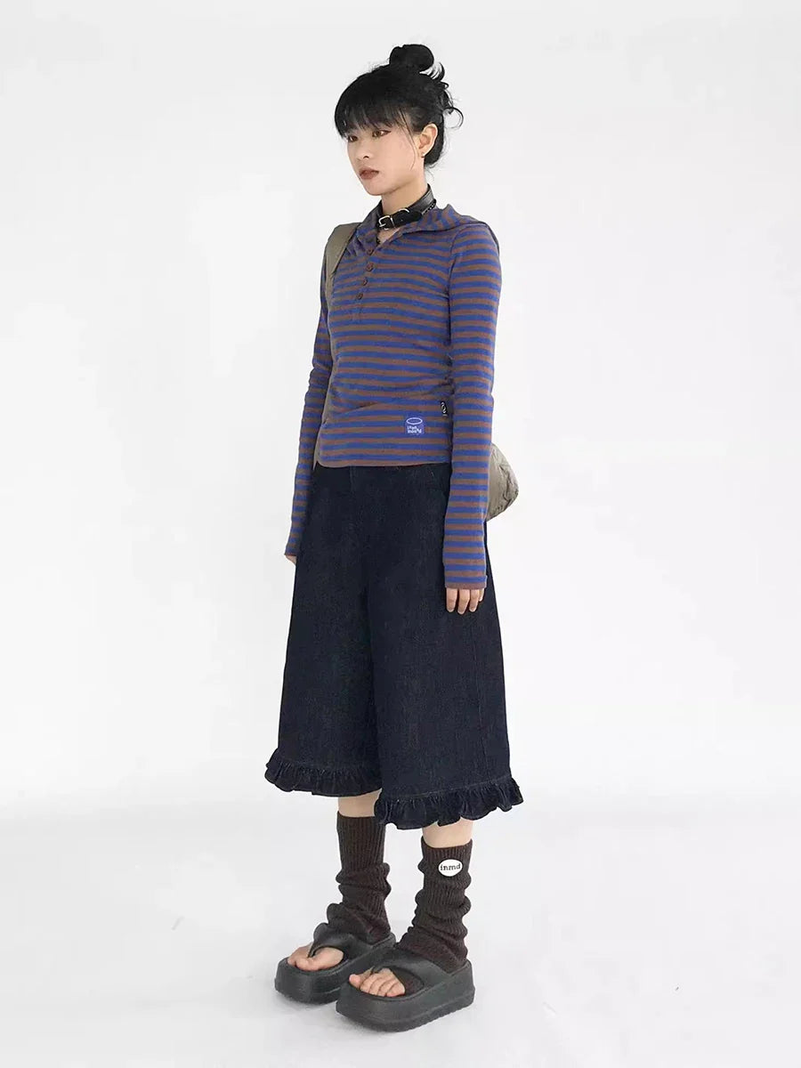 Jorts vaqueros azul oscuro con volantes