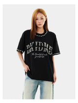 Embroidered Beading Crew Neck Short T-Shirt