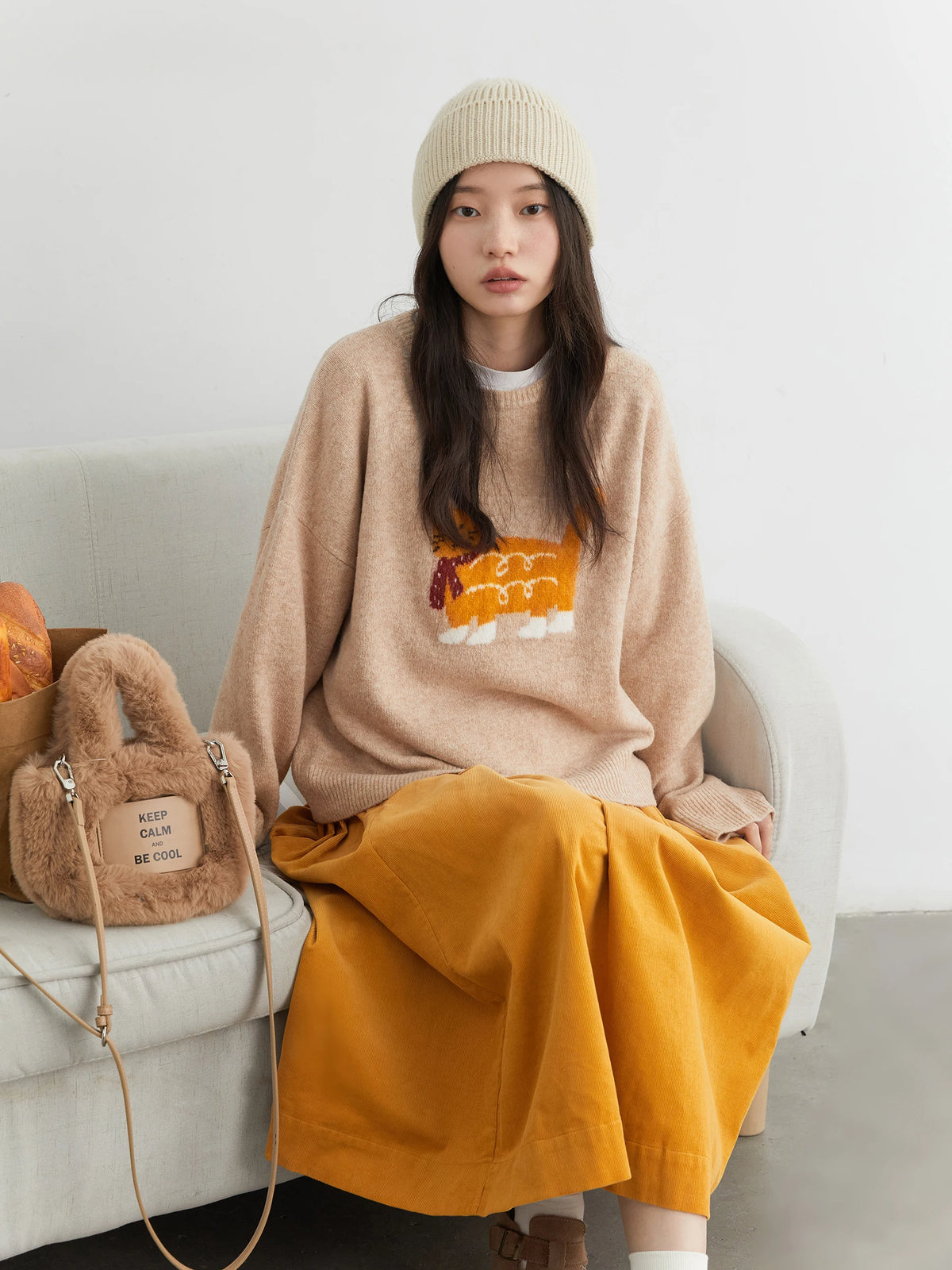 O-neck Orange Cat Sweater