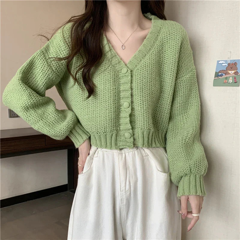 Soft Girl Solid Color Knitted Cardigan