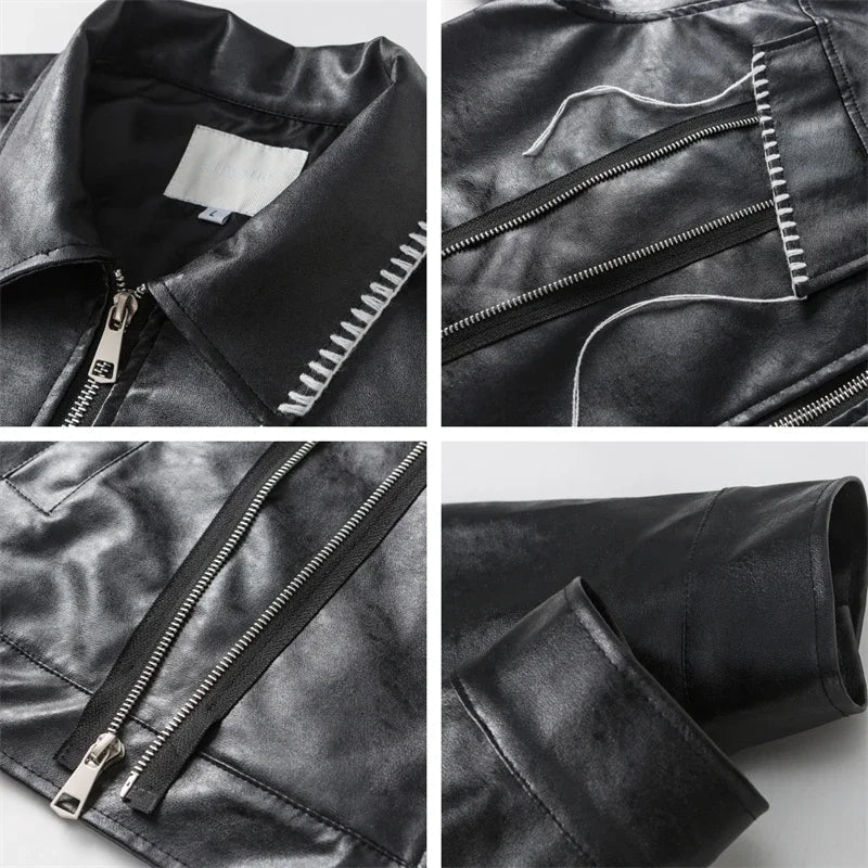 Black Synthetic Skin Rider Zip-up Leather Jacket
