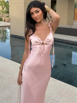 Cut Out Satin V-neck Maxi Dress
