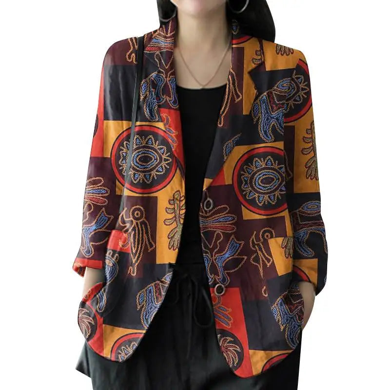Vintage Long Sleeve Printed Coats