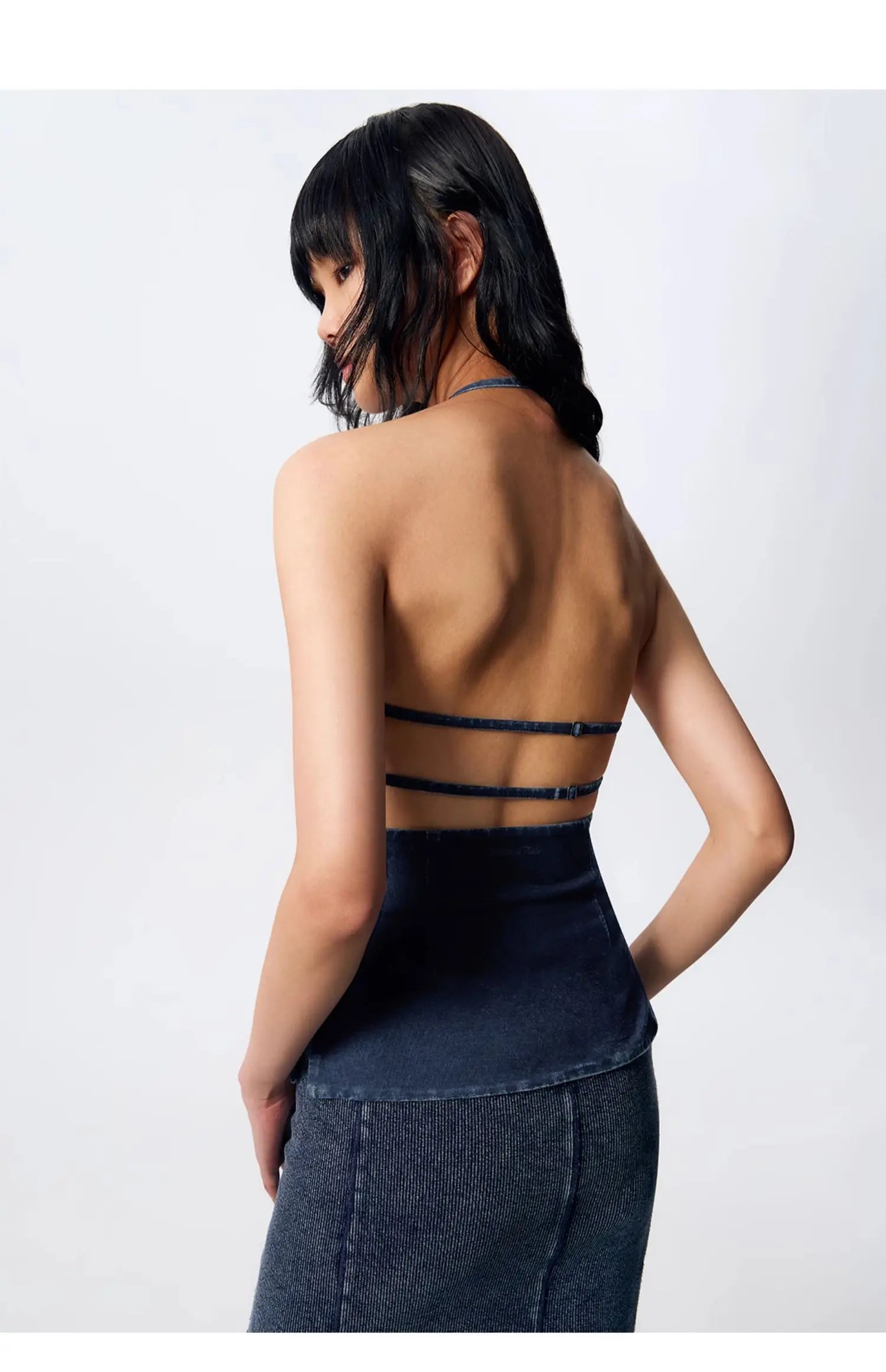 Denim Blue Halter Korean Top