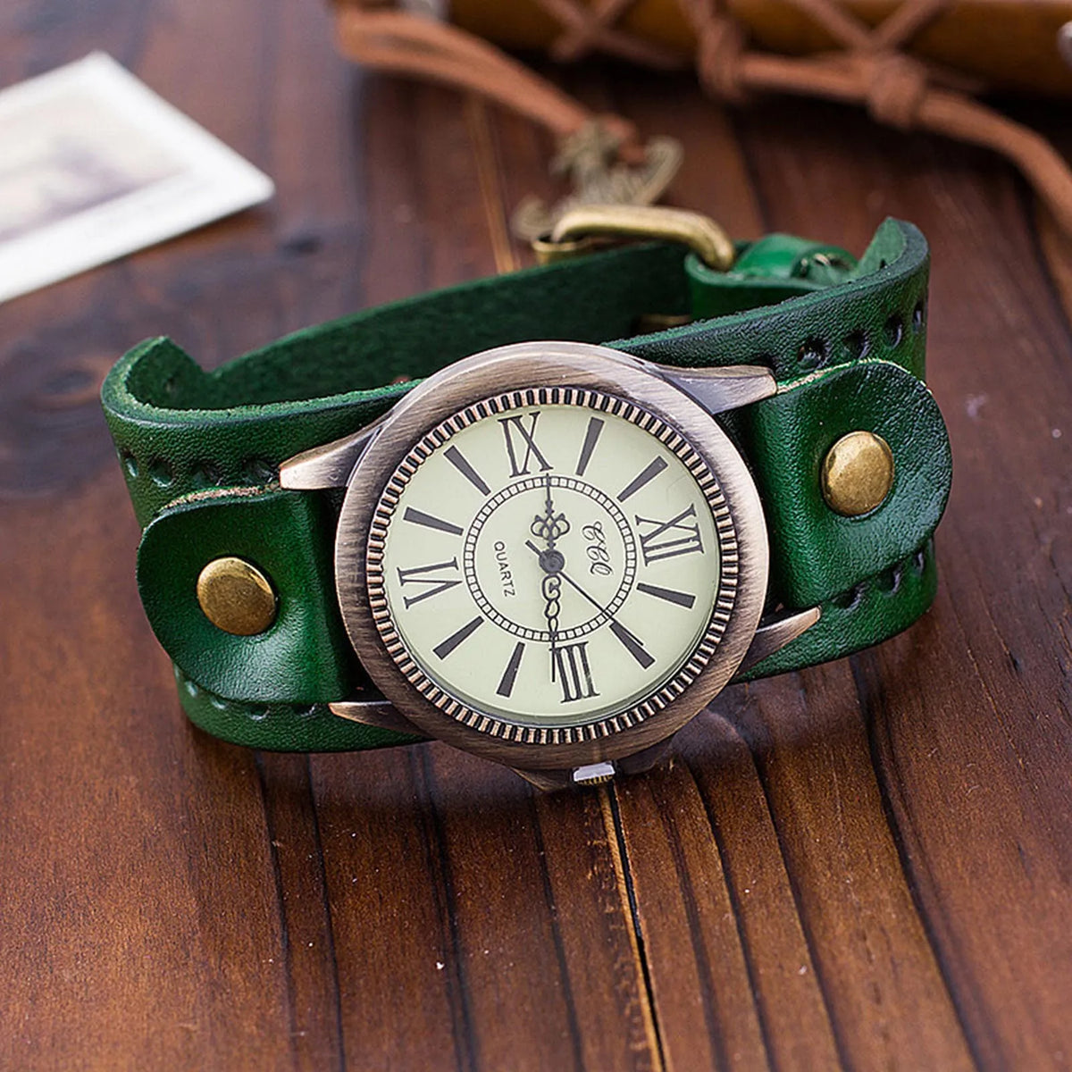 Vintage Wide Leather Strap Watch