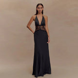 Backless Halter Lace Maxi Dress
