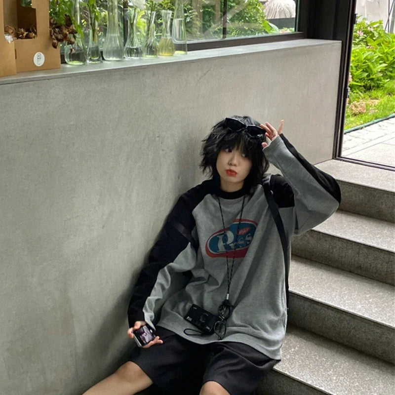 Y2K Vintage Gray Patchwork T-shirt
