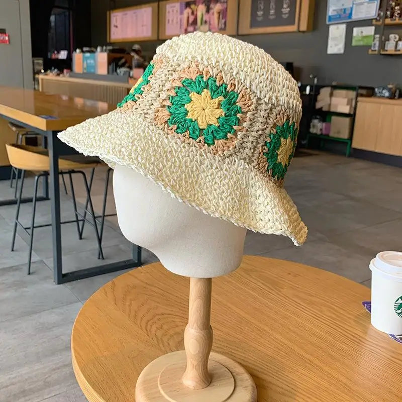 Sun Wide Brim Hand Woven Flowers