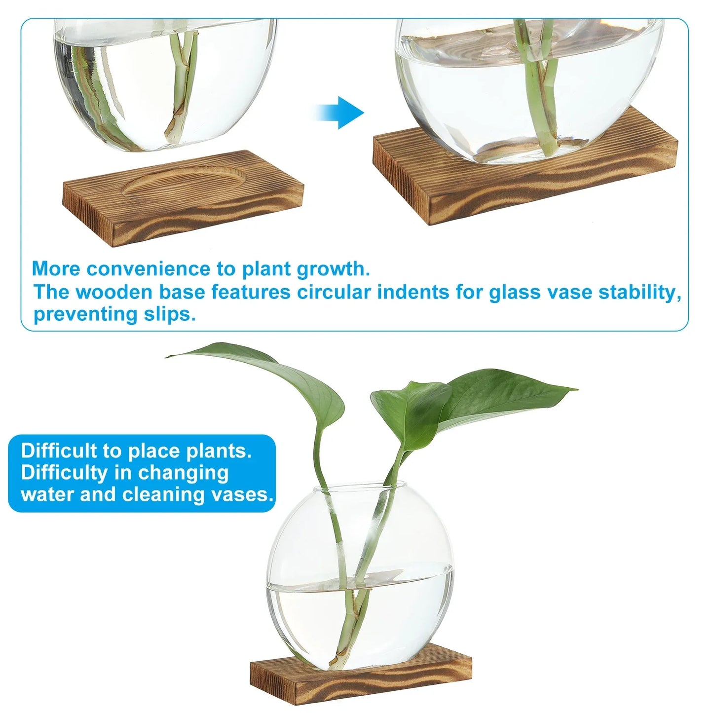 Vintage Glass Vase with Wooden Tray Bud