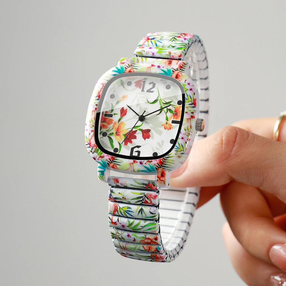 Flowers Printed Square Women's Quartz Watch