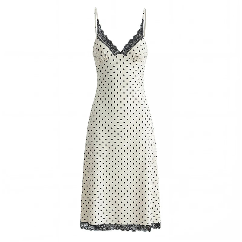 Backless Lace Polka Dot Sling Dress