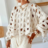 Casual Long Sleeved Hollowed Out Knitted Sweater
